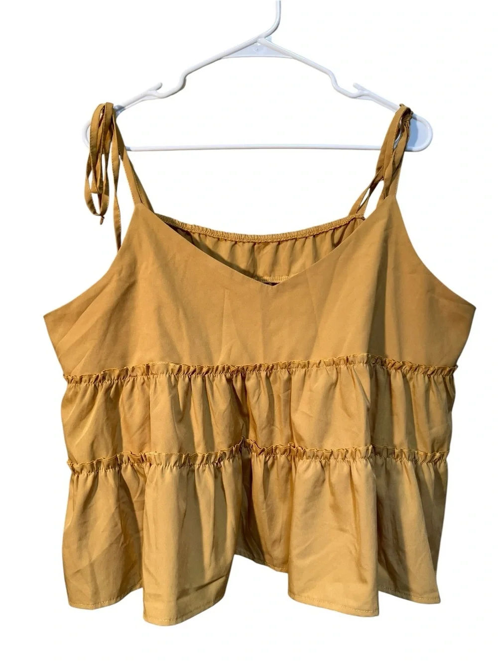 Shein Women's Plus Size 4XL Tank Top Yellow Tiered V-Neck Tie Strap Boxy Swing